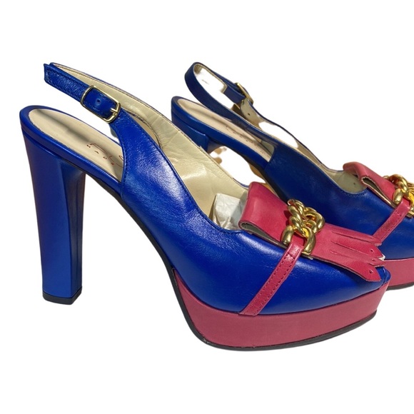 RARE DP PURSE MADE IN ITALY PLATFORM SLING BACK HEELS SIZE 38 - Picture 1 of 13